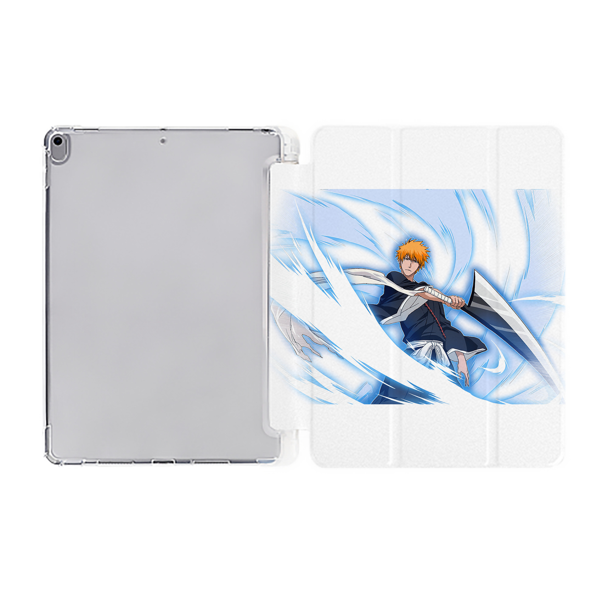 （画像用） ブリーチ 黒崎一護（くろさき いちご）BLEACH Kurosaki Ichigo IPad ケース ペン収納付き 三つ折りスタンド PUレザー×シリコン 対応機種9.5/10.5/10.9インチ